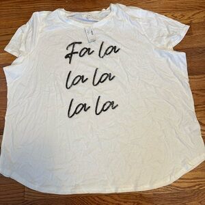 White Fa La La La La La short sleeve graphic plus size tee